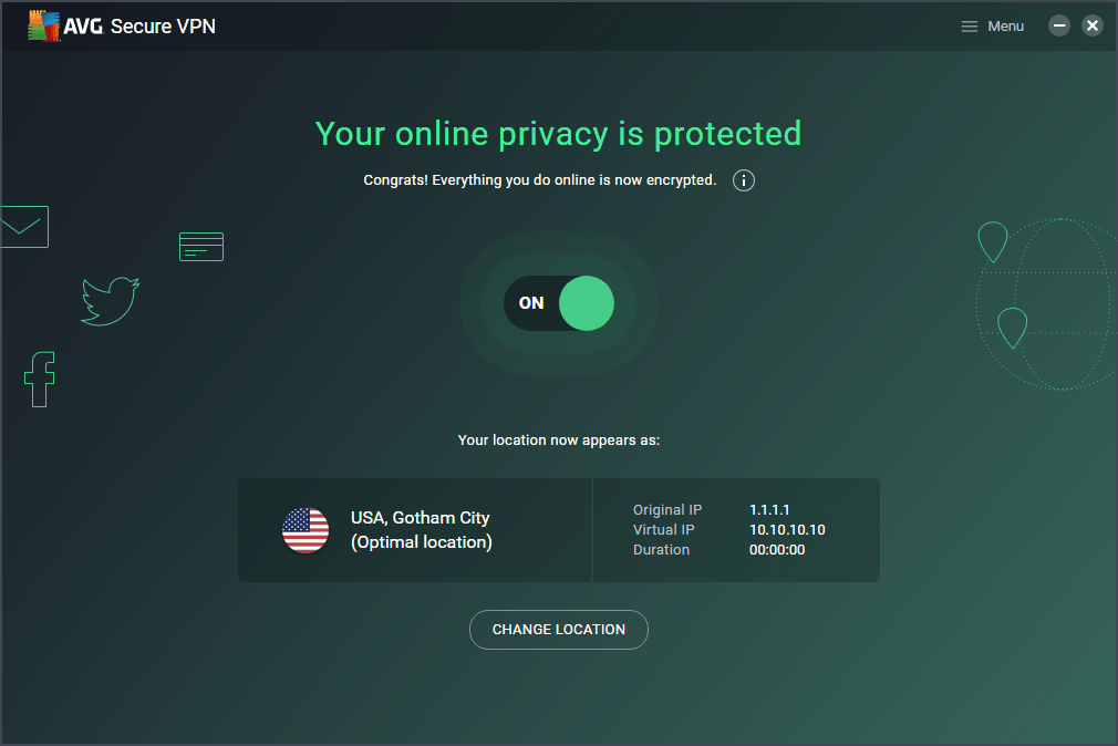 Screenshot of AVG SecureLine VPN Dashboard showing user-friendly control panel in Pakistan.