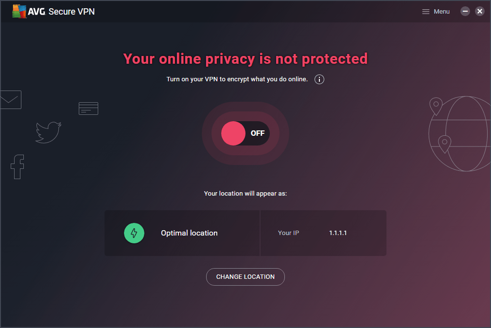 Notification from AVG SecureLine VPN: 'Your online privacy is not protected - turn on your VPN to encrypt what you do online' in Pakistan.
