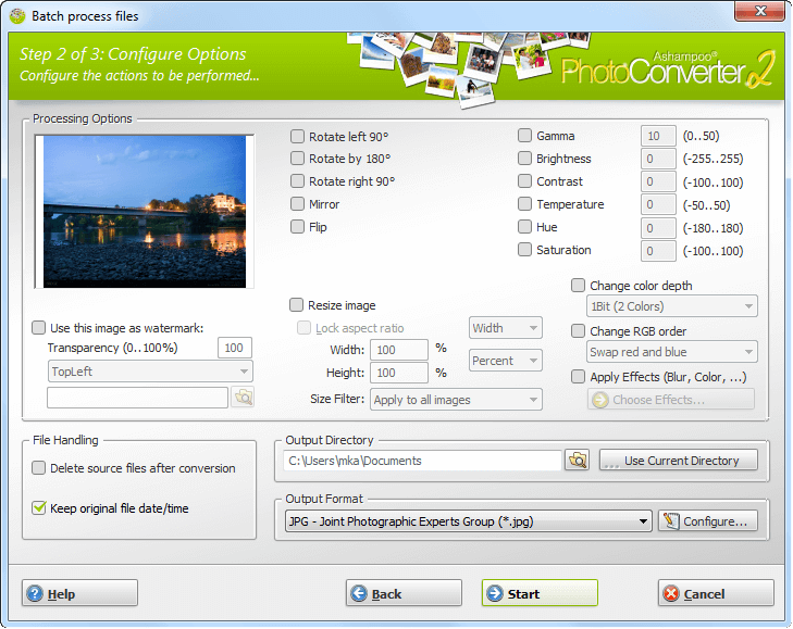 Screenshot of Ashampoo Photo Converter 2 settings page