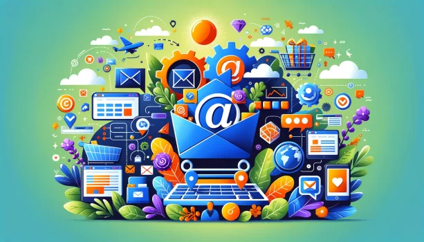 Vibrant digital marketing and online communication illustration.
