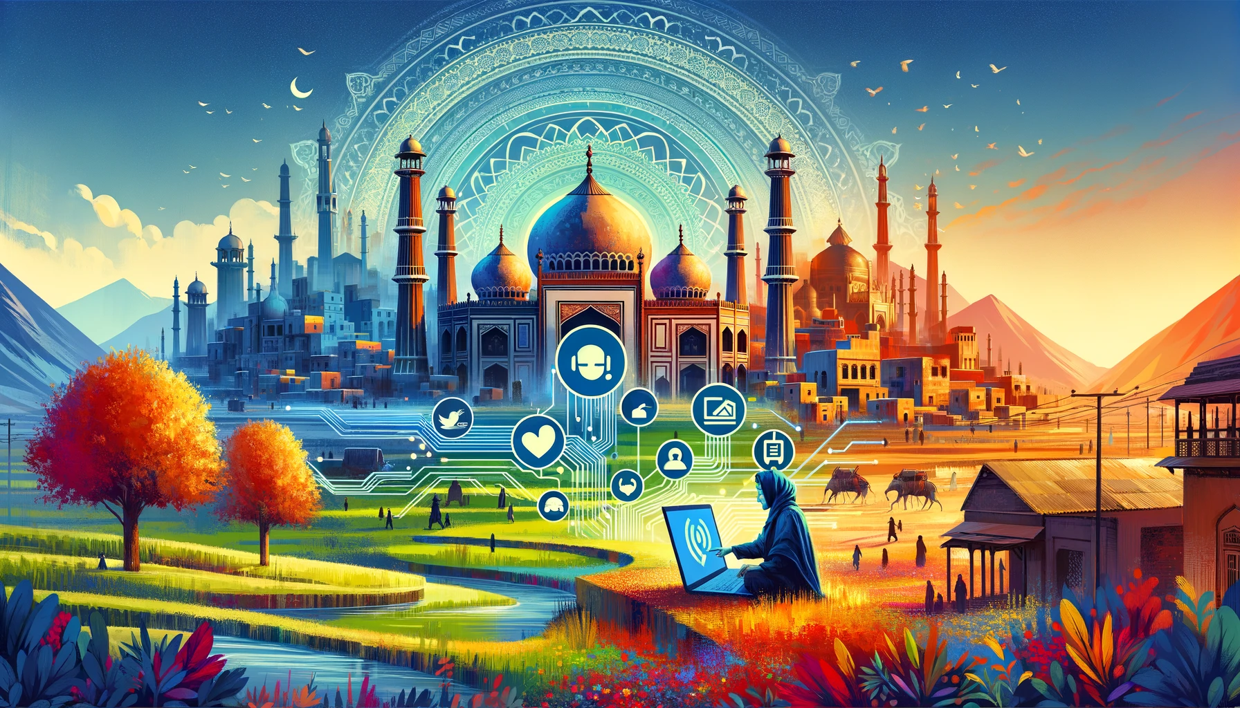 Vibrant digital artwork of futuristic smart cityscape.